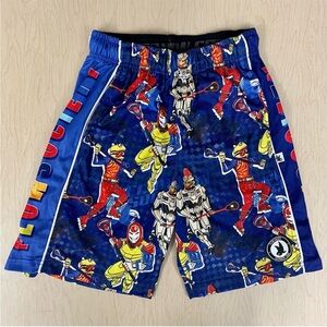 Flow Society Fortnite Lacrosse Shorts Boys Small Lax Beef Boss Durrr Burger Blue